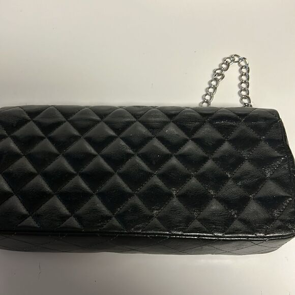 AUTHENTIC VINTAGE CHANEL BLACK LAMBSKIN SINGLE SILVER CHAIN FLAP BAG - Picture 9 of 10